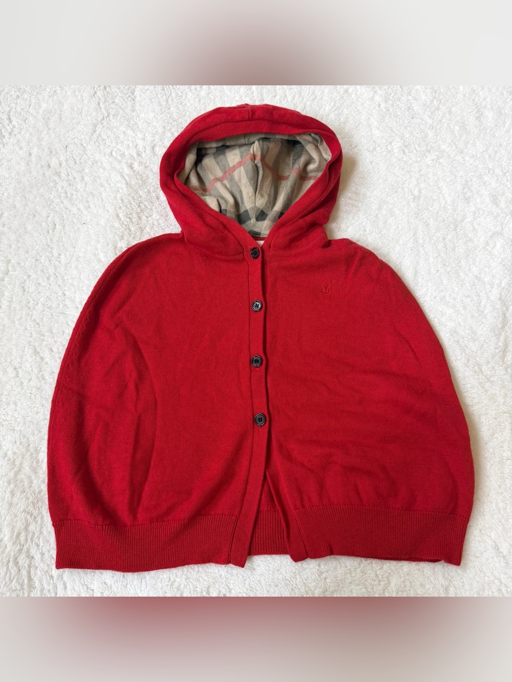Burberry Baby Girl 24m Cashmere Poncho Red Nova Check Plaid Knit Cape Authentic